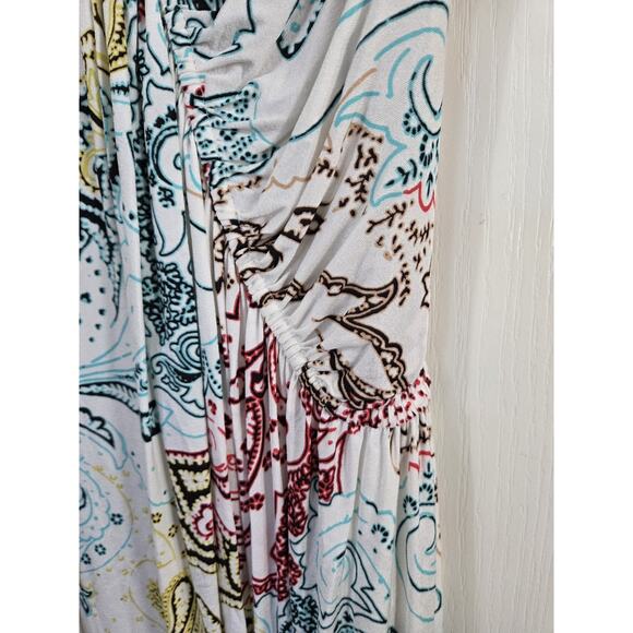 Etro Milano Viscose Jersey Paisley Asymmetrical Ruched Sheath Midi Dress Size 44 - Picture 7 of 13